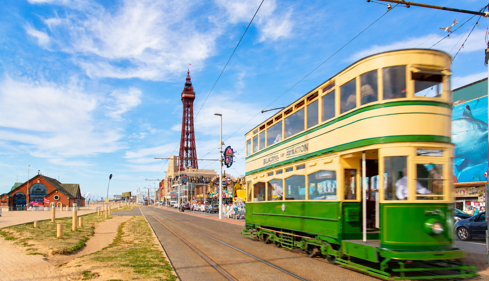 A heritage tram on the promenade, Blackpool